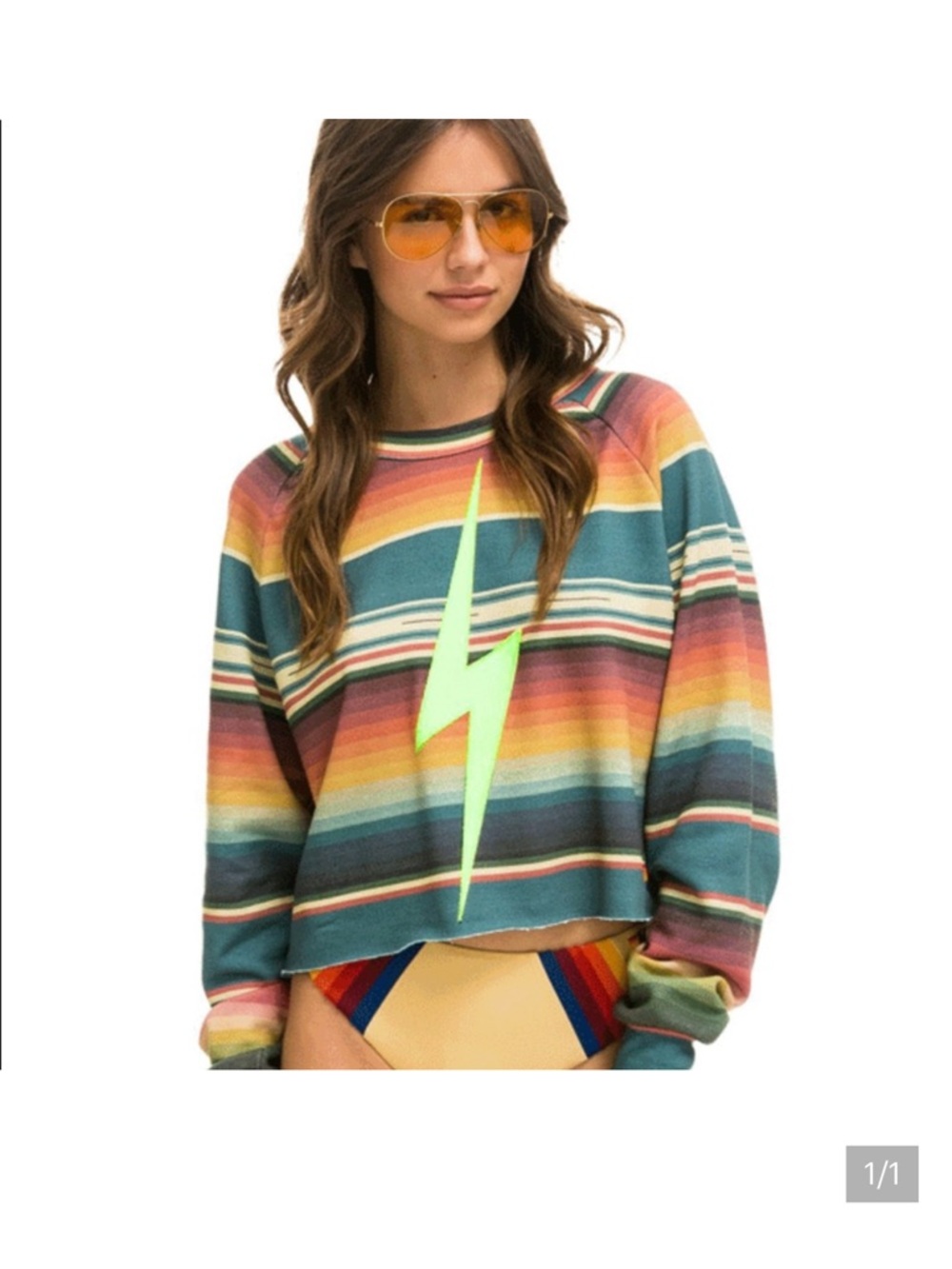 Aviator Nation Cropped Bolt Serape Sweatshirt XS